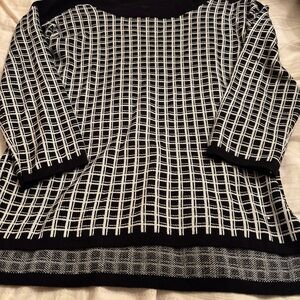 Cable & Gauge Black and White Grid Off-the-Shoulder Sweater